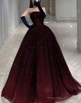 Gorgeous Black and Red Tulle Shiny Tulle Long Evening Dress, Black and Red Formal Gown